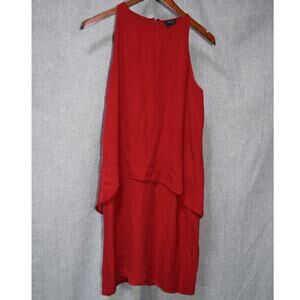 Theory Red Silk Overlay Sleeveless Shift Dress Size 4